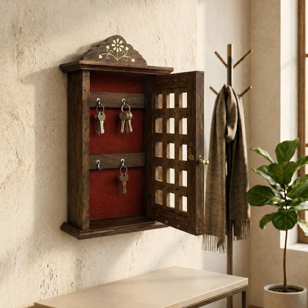 Hand-Carved Wooden Key Storage Box