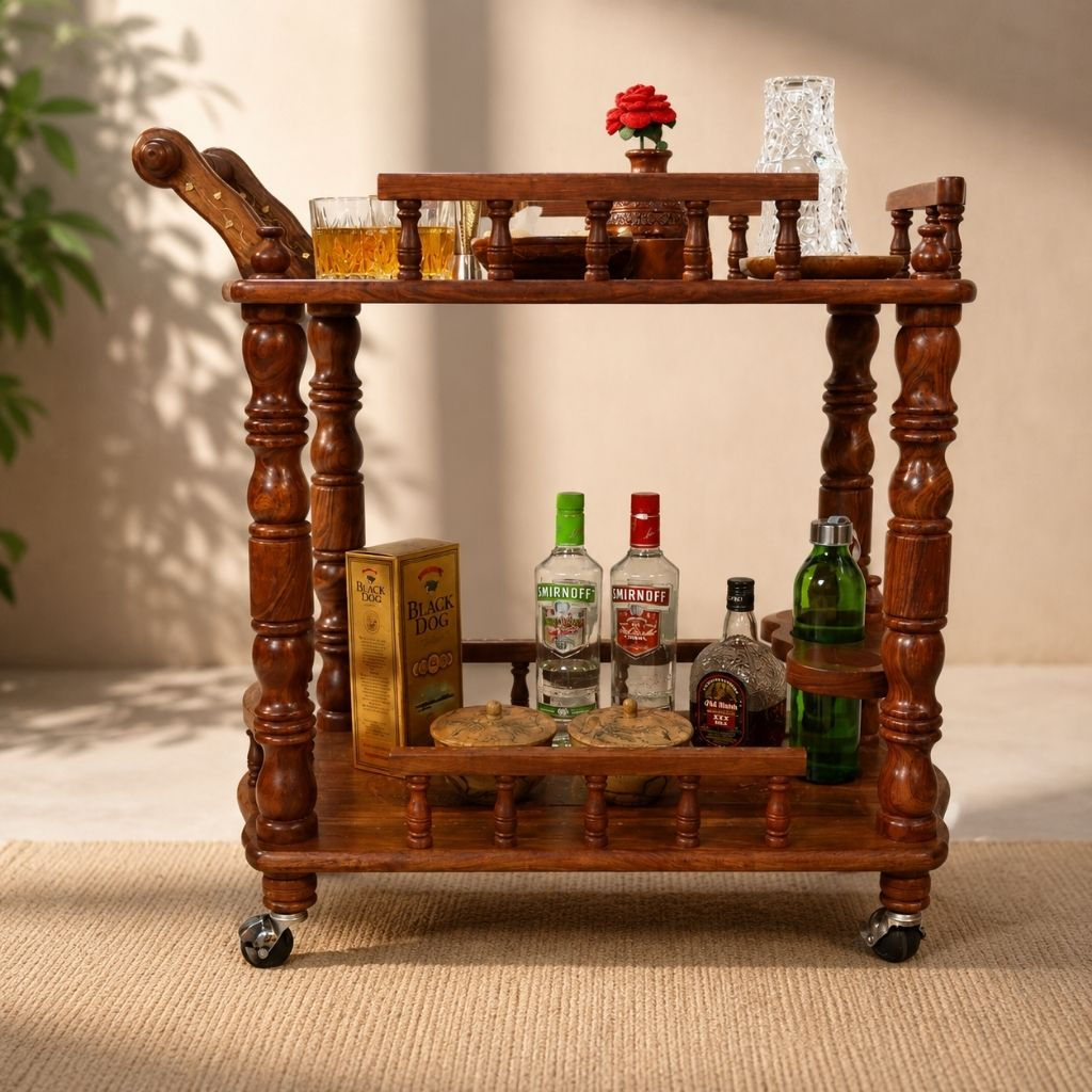 Kaarigar Rectangular Wooden Bar Trolley