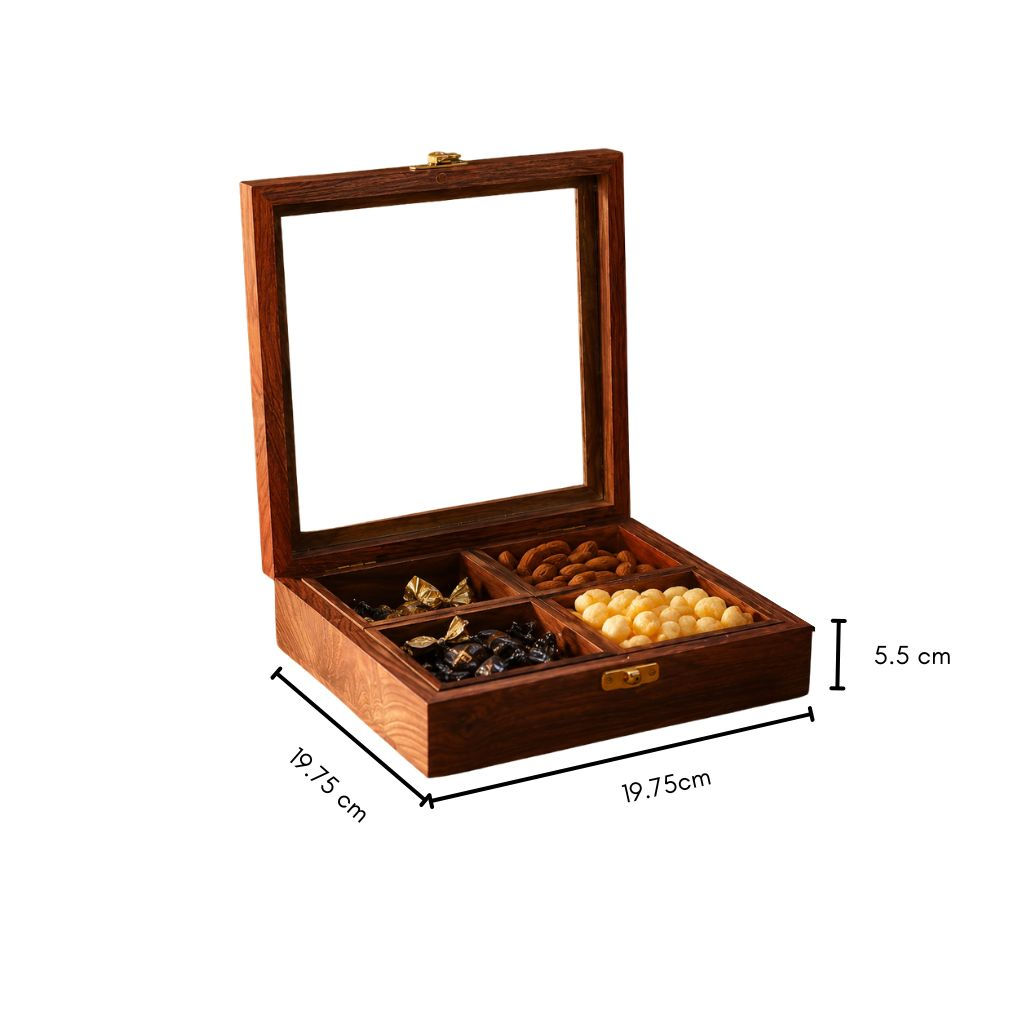 Kaarigar Wooden Snack Serving Box (Four compartments)
