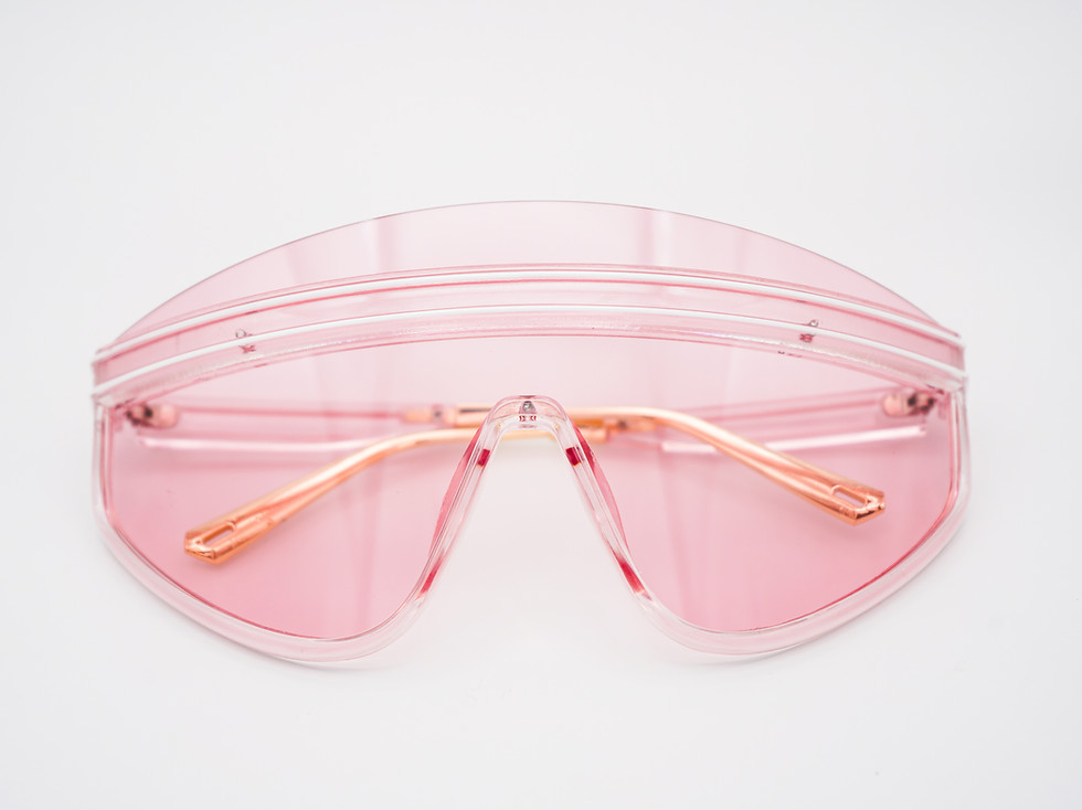 Blush Luxe Sunglasses with gold trim and blush-pink tint on soft background – Ivorionda’s