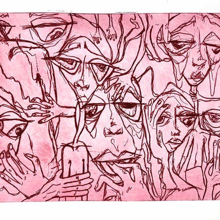 Mikayla Stout, "jumbled.2", 2022, drypoint on Rives BFK paper, 15x22”
