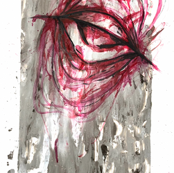 Mikayla Stout, "eye contact.2", 2022, monoprint and watercolor on Rives BFK paper, 15x22”