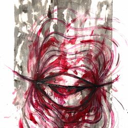 Mikayla Stout, "eye contact.1", 2022, monoprint and watercolor on Rives BFK paper, 15x22”