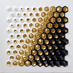 Andres Bardales - Creación Perpetua, 2020 Paper, goldleaf & acrylics on canvas 24 × 24 × 2 in 61 × 6