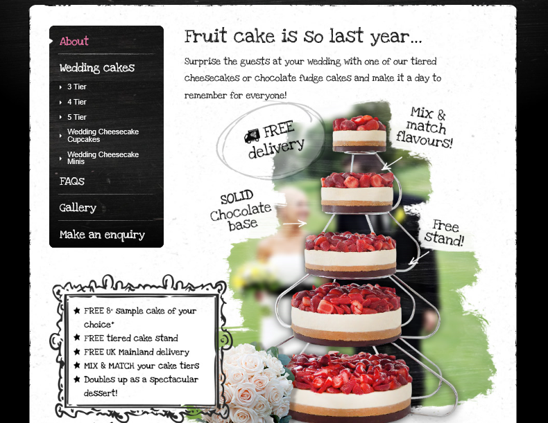 English cheesecake wedding cake landing page
