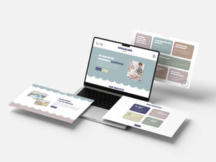 Digital branding presentation of Dreamland Nursery featuring website design and nursery curriculum layout.