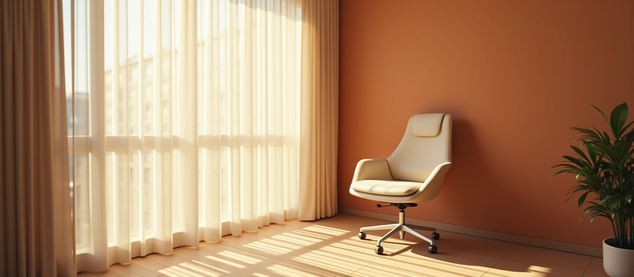 Poltrona moderna perto de janela ensolarada