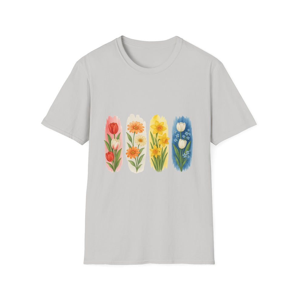 Thumbnail: Watercolor Floral Garden Unisex Softstyle T-Shirt, Nature, Spring, Casual Wear
