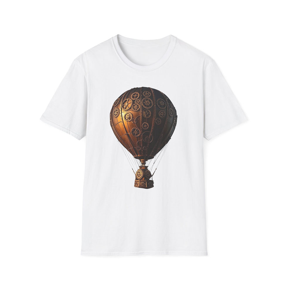 Thumbnail: Steampunk Hot Air Balloon T-Shirt, Fantasy Apparel, Unisex, Casual, Geek Culture
