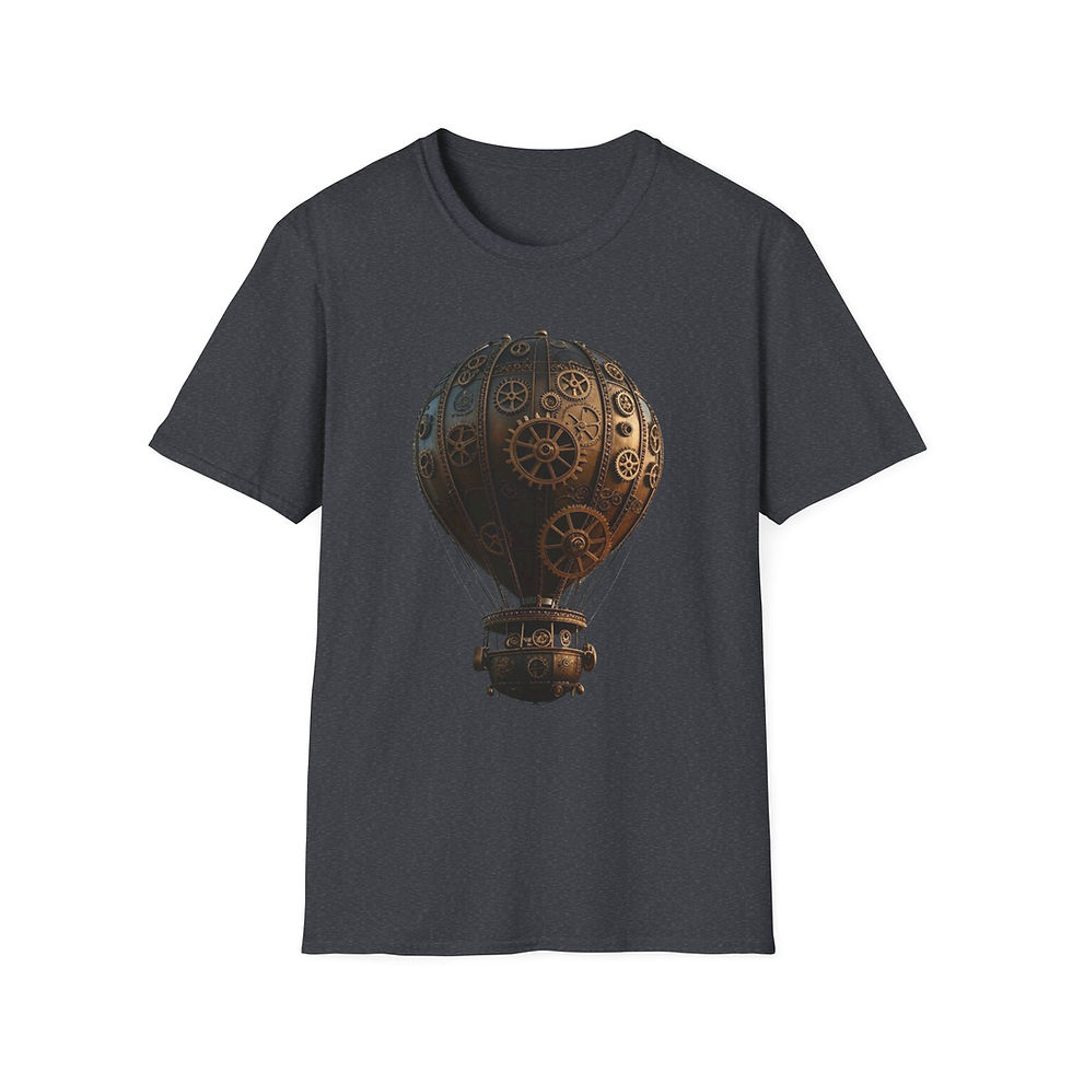 Thumbnail: Steampunk Hot Air Balloon T-Shirt, Fantasy Apparel, Unisex, Casual, Geek Culture