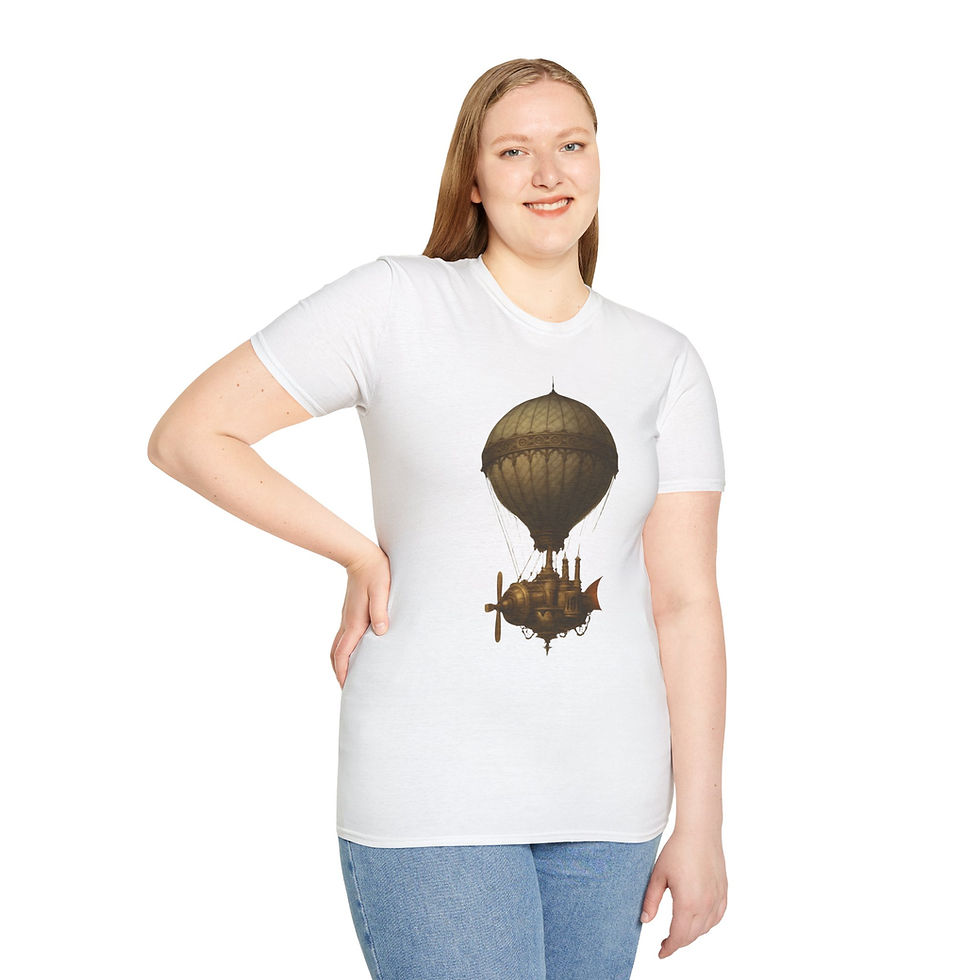 Thumbnail: Steampunk Hot Air Balloon T-Shirt, Fantasy Apparel, Unisex, Casual, Geek Culture