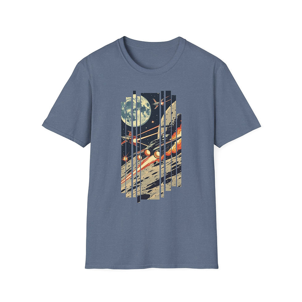 Thumbnail: Cosmic Battle T-Shirt | Retro Space, Unisex Softstyle, Galaxy, Science Fiction