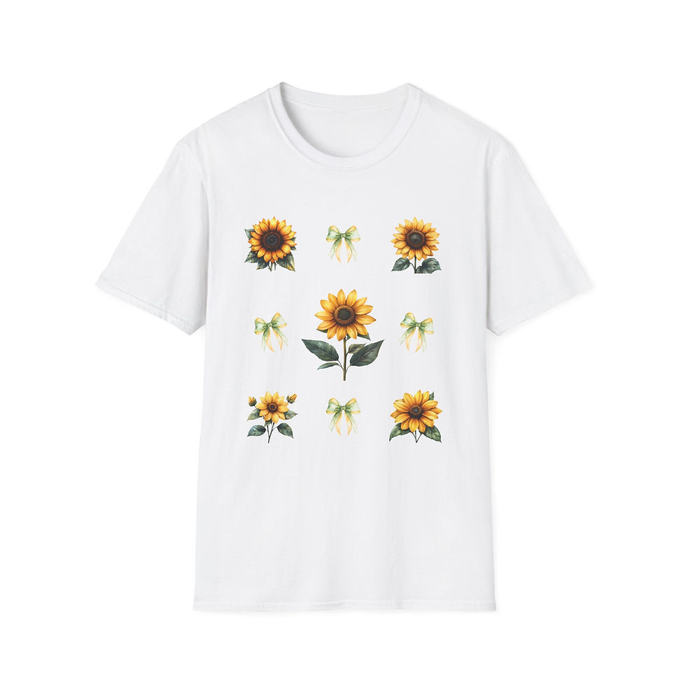Yellow Sunflowers with Yellow and Green Coquette, Unisex T-Shirt, Softstyle