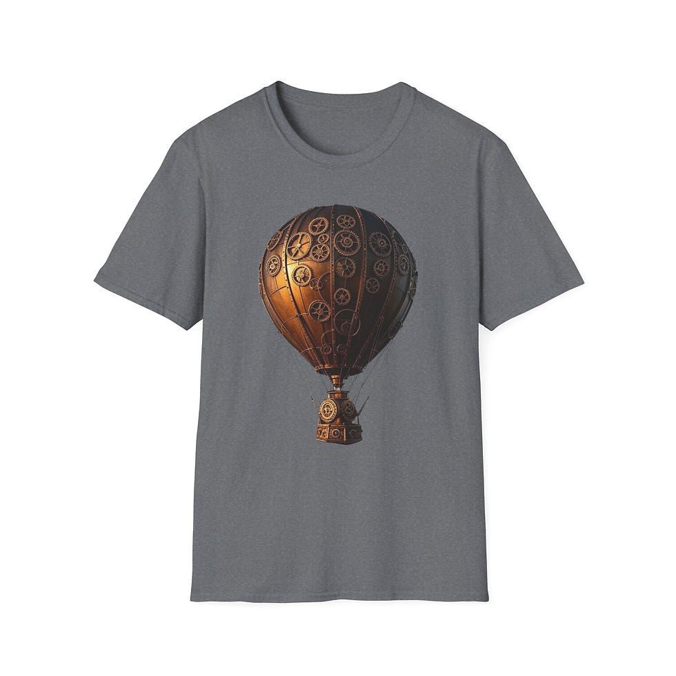 Thumbnail: Steampunk Hot Air Balloon T-Shirt, Fantasy Apparel, Unisex, Casual, Geek Culture