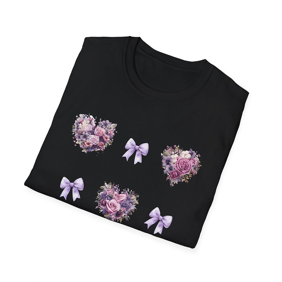 Thumbnail: Pink and Purple Heart Wreath with Purple Coquettes T-Shirt, Softstyle, Spring