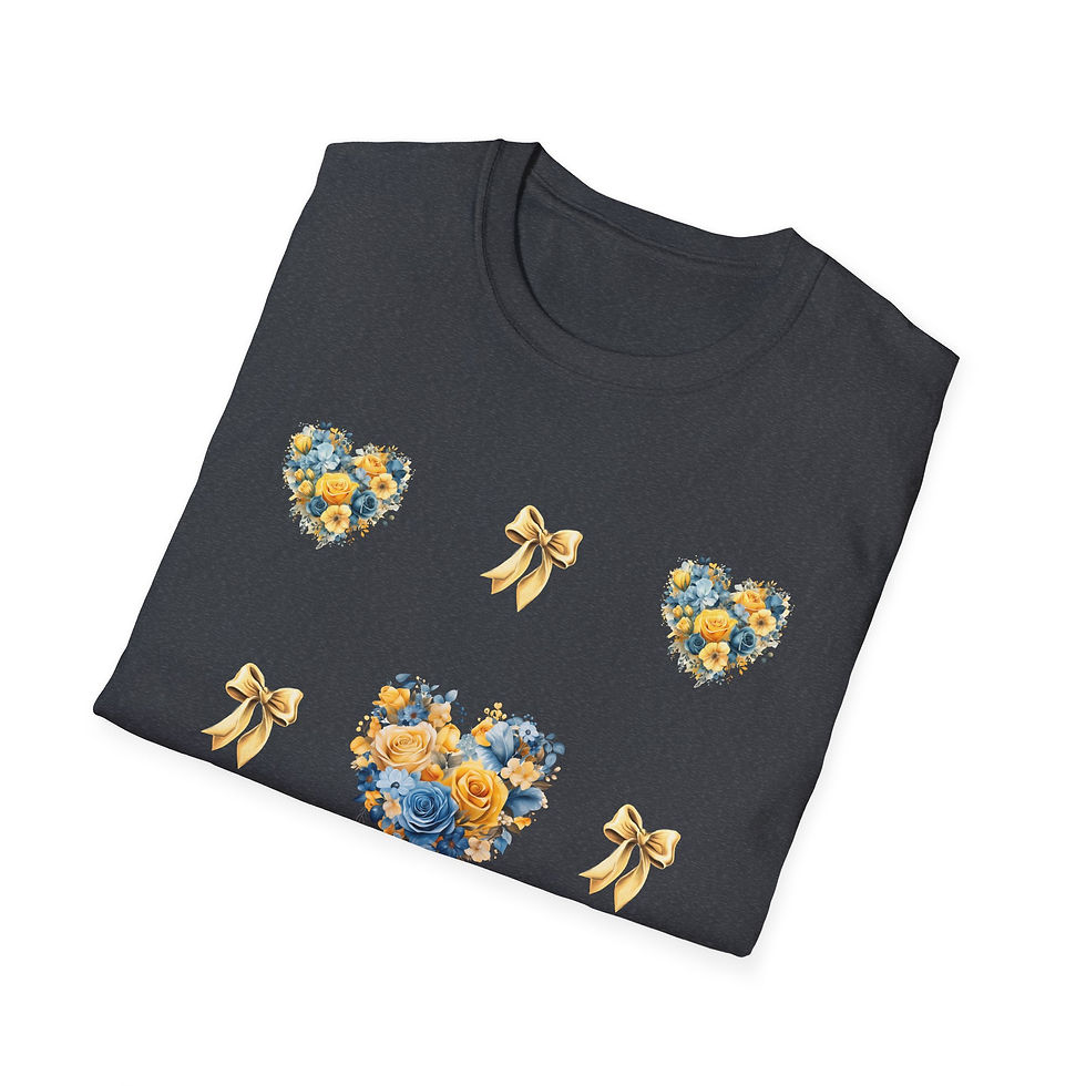 Thumbnail: Blue and Yellow Heart Wreath with Coquettes Unisex T-Shirt, Softstyle, Spring