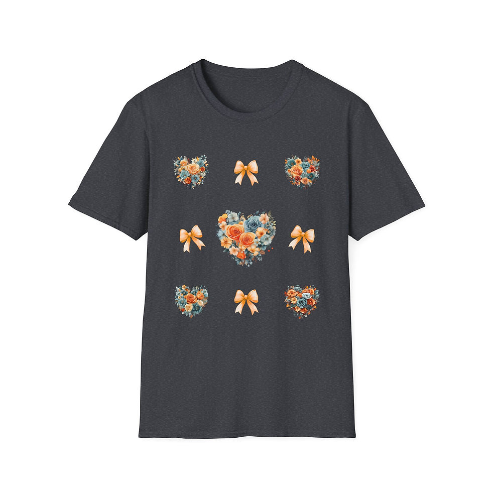 Thumbnail: Blue and Orange Heart Wreath with Orange Coquettes Unisex T-Shirt, Softstyle