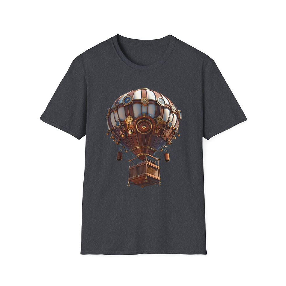 Thumbnail: Steampunk Hot Air Balloon T-Shirt, Fantasy Apparel, Unisex, Casual, Geek Culture