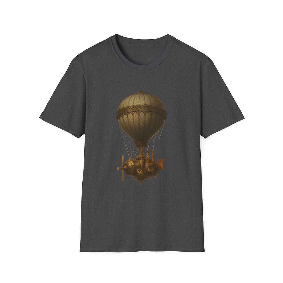Thumbnail: Steampunk Hot Air Balloon T-Shirt, Fantasy Apparel, Unisex, Casual, Geek Culture