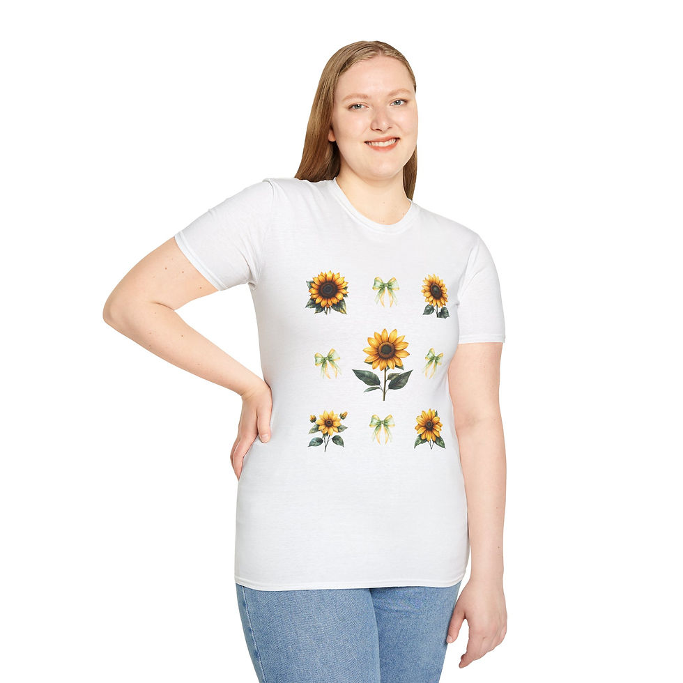 Thumbnail: Yellow Sunflowers with Yellow and Green Coquette, Unisex T-Shirt, Softstyle