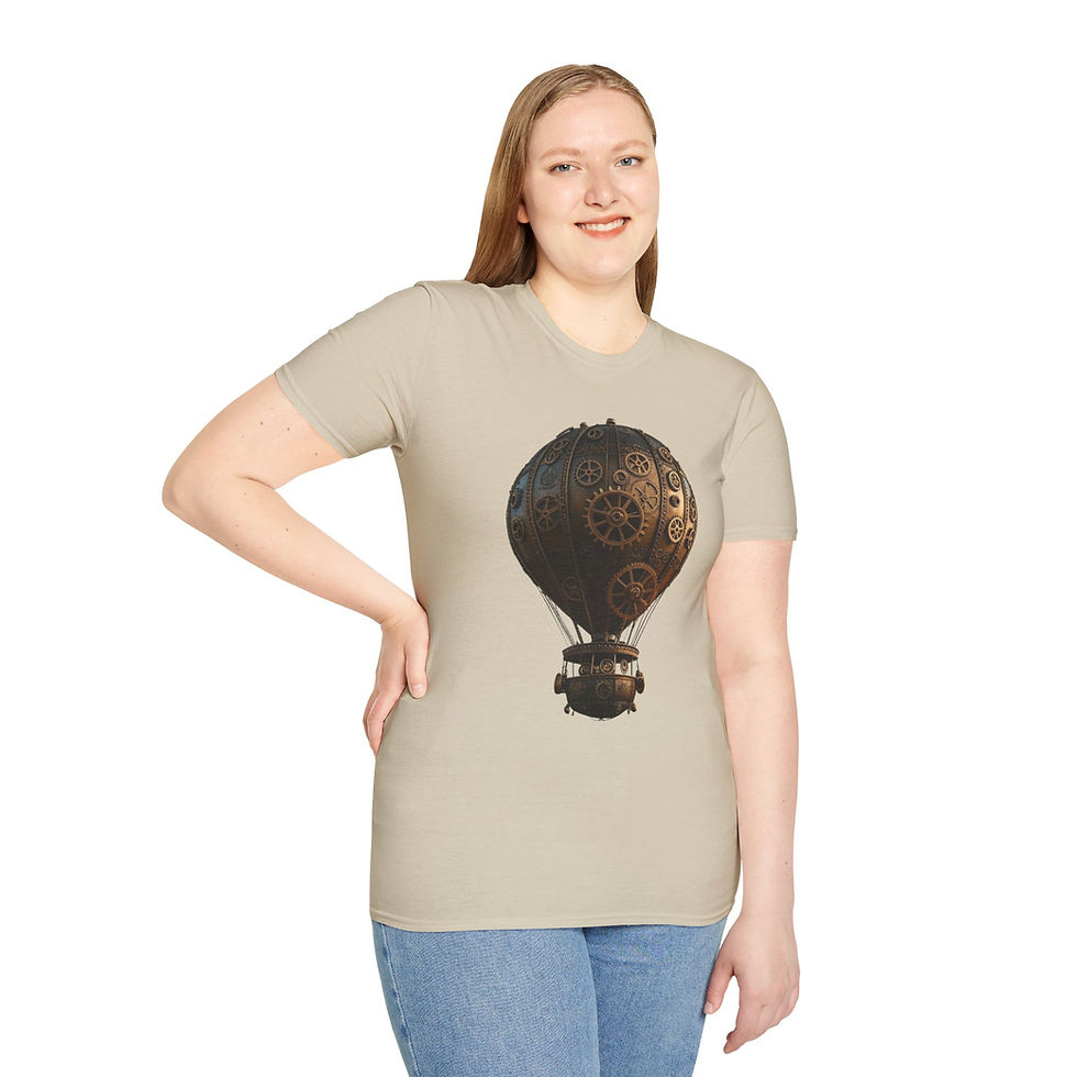 Thumbnail: Steampunk Hot Air Balloon T-Shirt, Fantasy Apparel, Unisex, Casual, Geek Culture