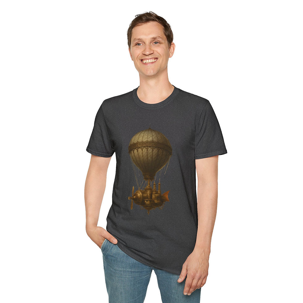 Thumbnail: Steampunk Hot Air Balloon T-Shirt, Fantasy Apparel, Unisex, Casual, Geek Culture