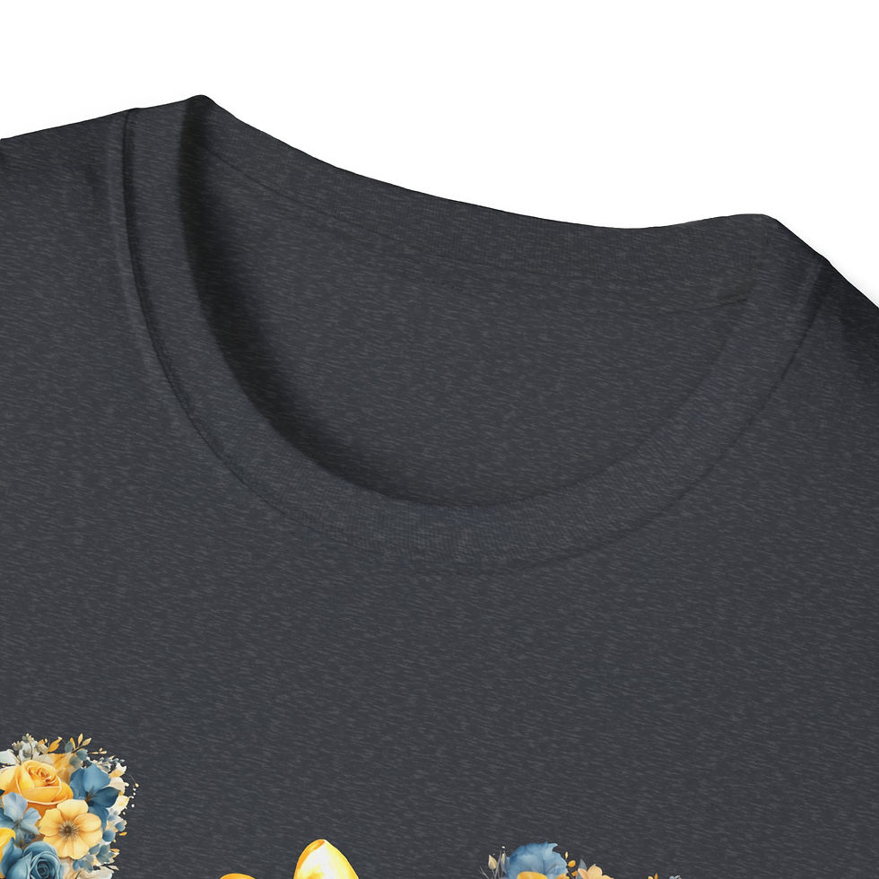 Thumbnail: Yellow and Blue Heart Wreath with Coquettes Unisex T-Shirt, Softstyle, Spring