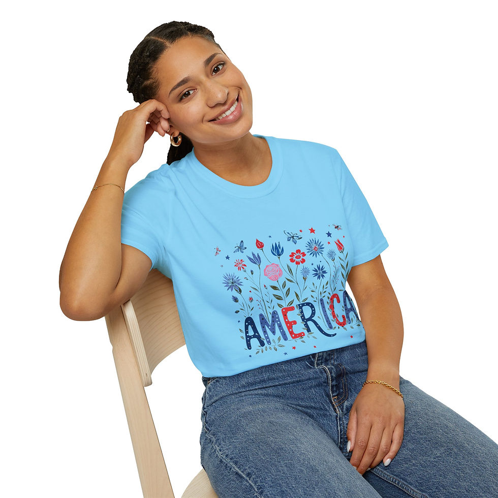 Thumbnail: Patriotic Floral America T-Shirt | Unisex | Holidays, 4th of July, Summer Casual
