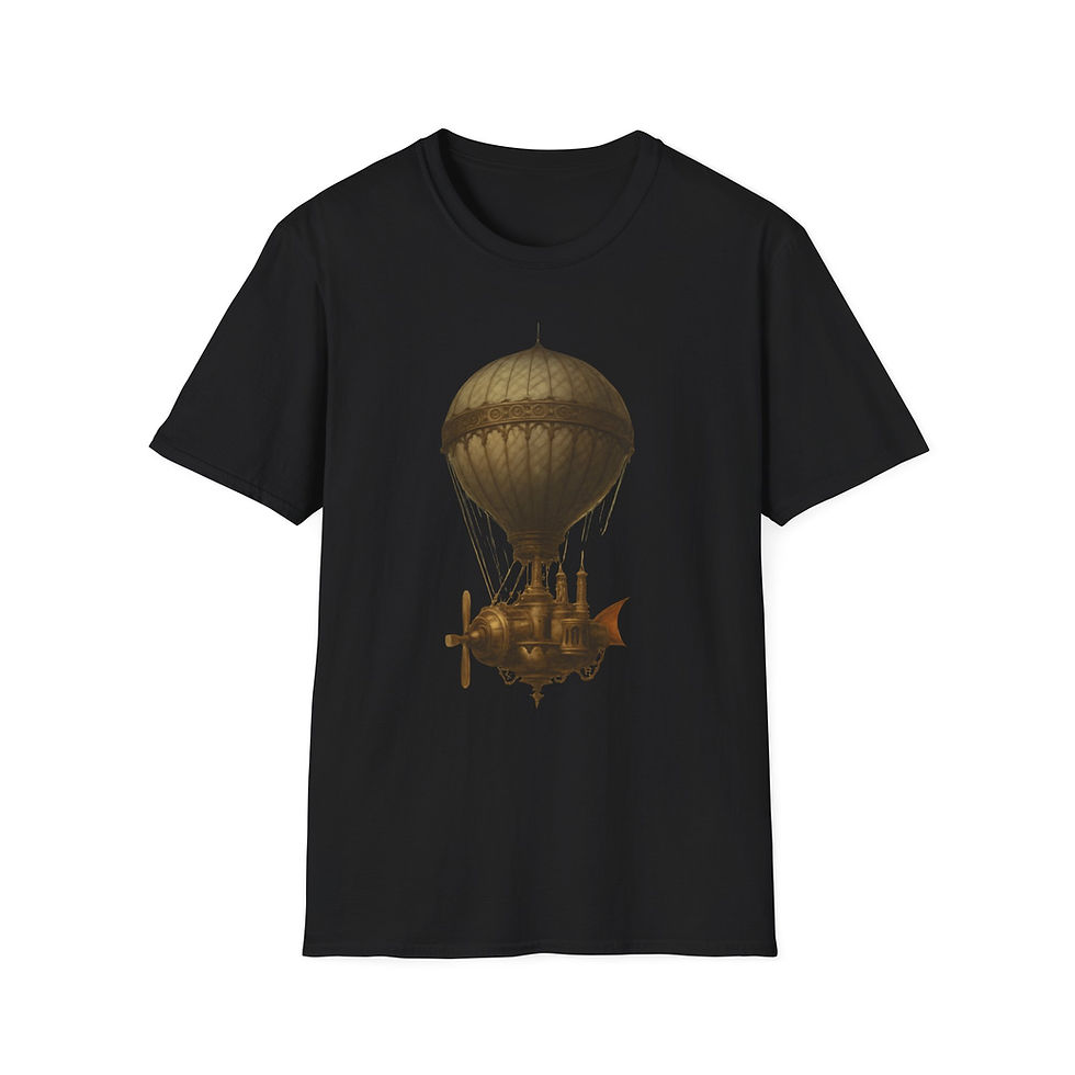 Thumbnail: Steampunk Hot Air Balloon T-Shirt, Fantasy Apparel, Unisex, Casual, Geek Culture