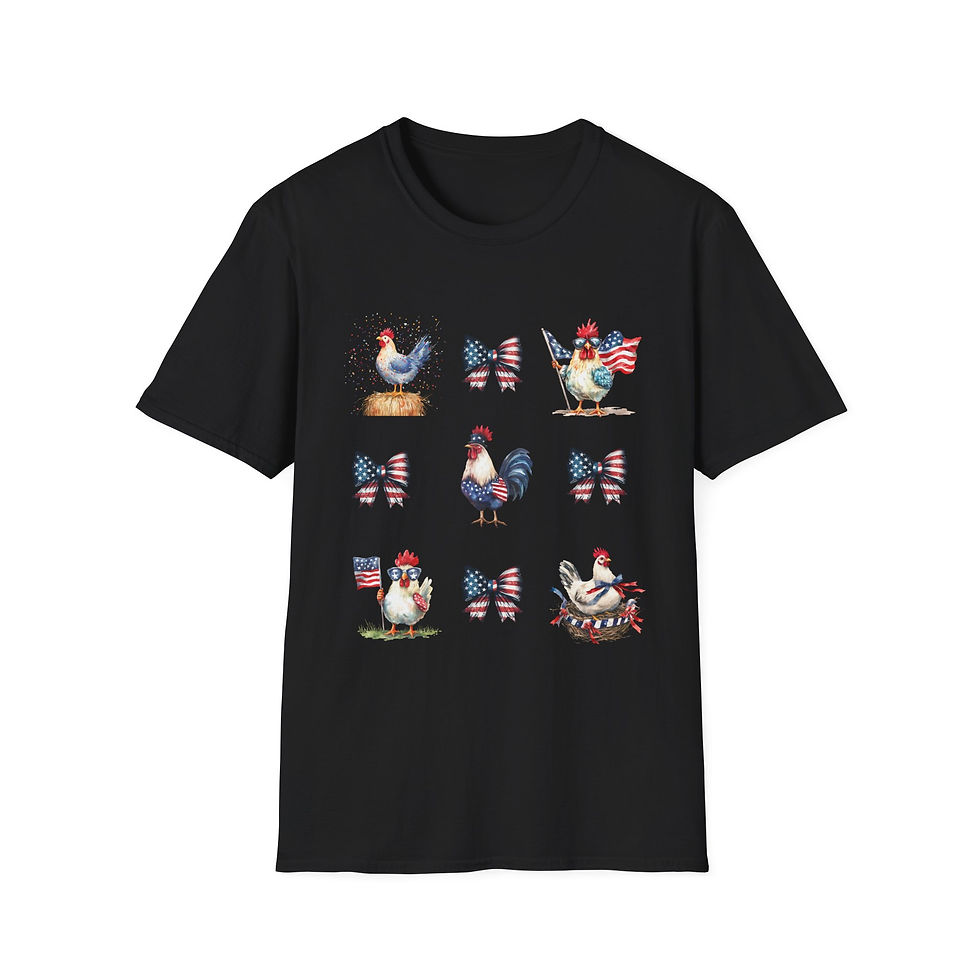 Thumbnail: Patriotic Chicken T-Shirt, Comfortable Unisex for Independence Day, Animal Lover