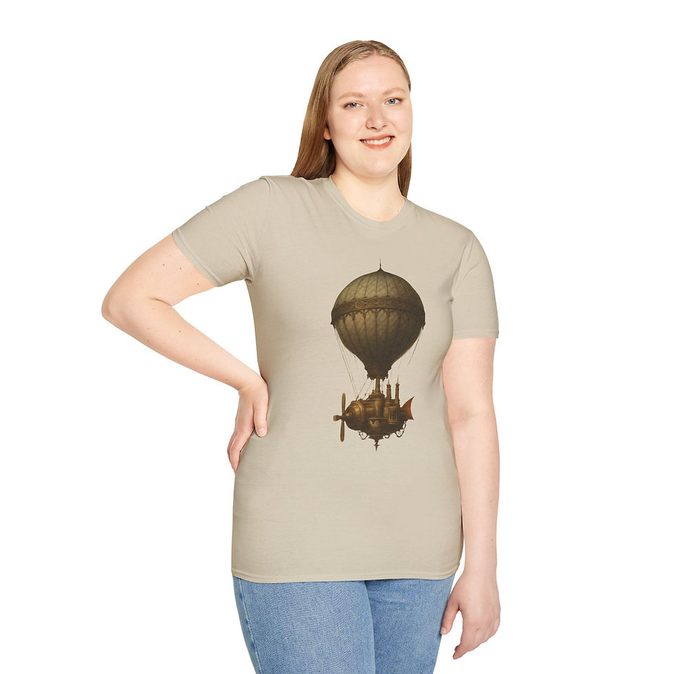 Thumbnail: Steampunk Hot Air Balloon T-Shirt, Fantasy Apparel, Unisex, Casual, Geek Culture