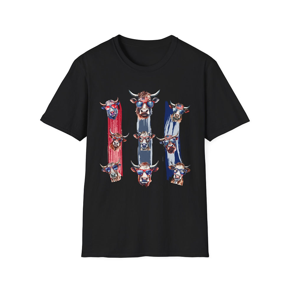 Thumbnail: Patriotic Bull Cow Graphic T-Shirt, Independence Day, 4th of July, Farm Animal