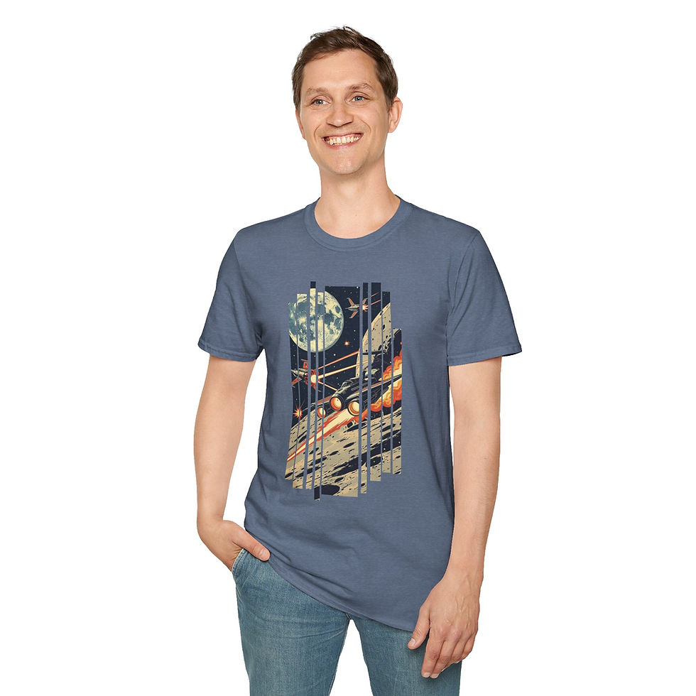 Thumbnail: Cosmic Battle T-Shirt | Retro Space, Unisex Softstyle, Galaxy, Science Fiction