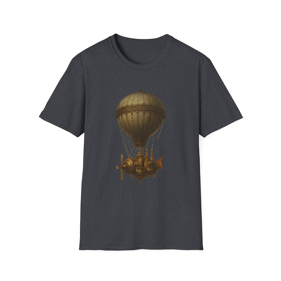 Thumbnail: Steampunk Hot Air Balloon T-Shirt, Fantasy Apparel, Unisex, Casual, Geek Culture