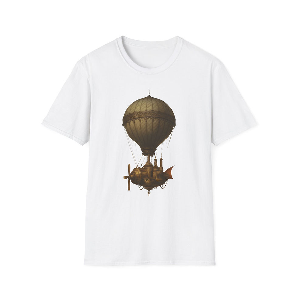 Thumbnail: Steampunk Hot Air Balloon T-Shirt, Fantasy Apparel, Unisex, Casual, Geek Culture