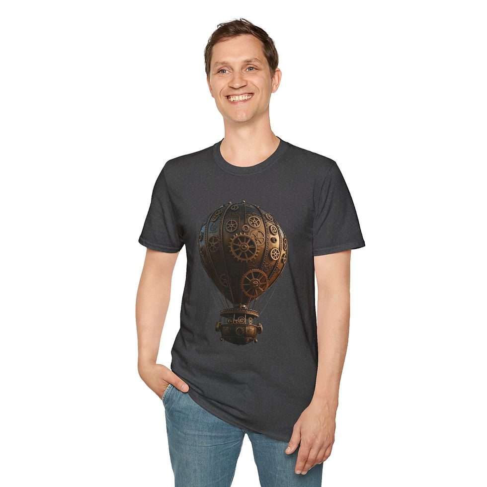 Thumbnail: Steampunk Hot Air Balloon T-Shirt, Fantasy Apparel, Unisex, Casual, Geek Culture