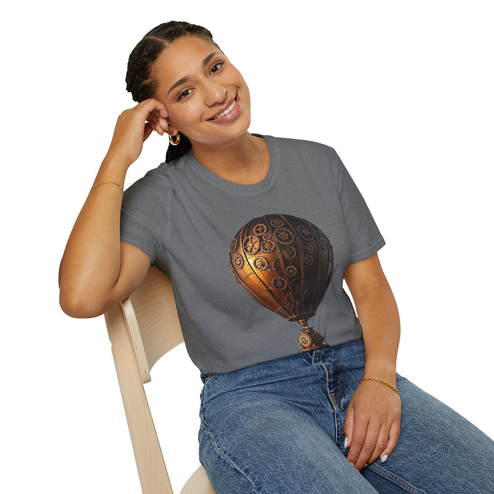 Thumbnail: Steampunk Hot Air Balloon T-Shirt, Fantasy Apparel, Unisex, Casual, Geek Culture