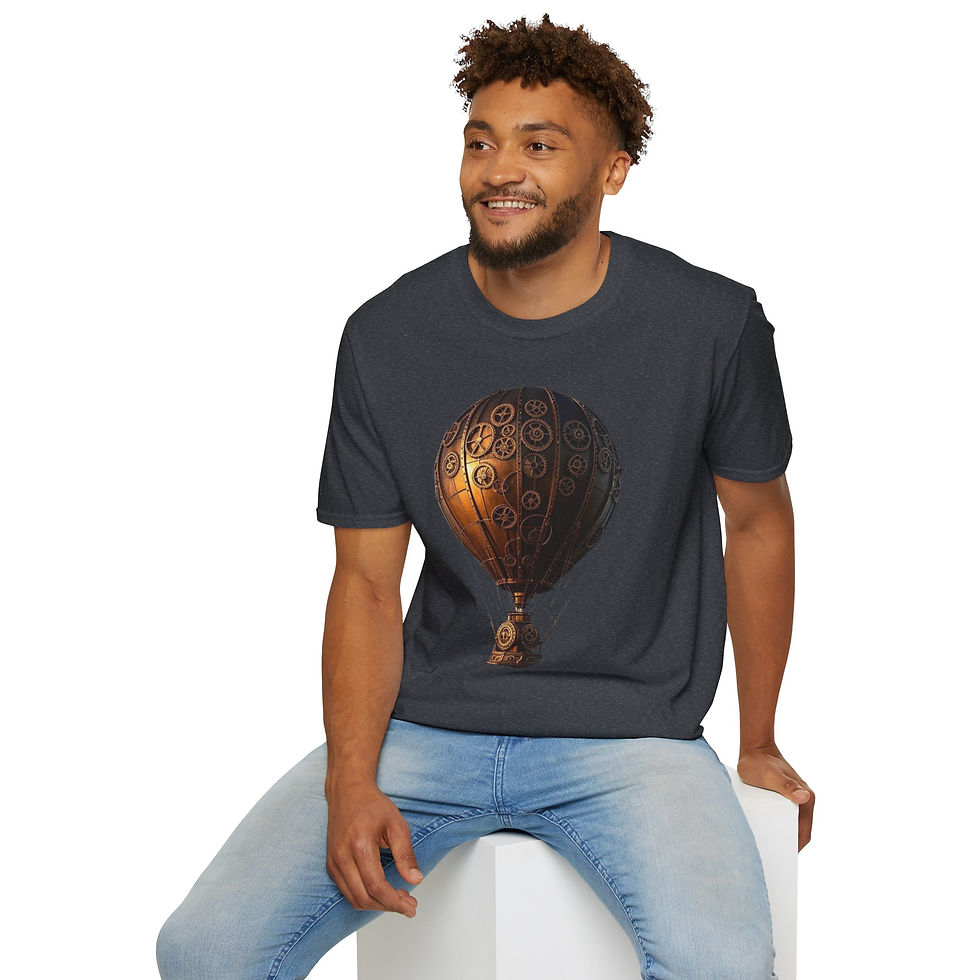 Thumbnail: Steampunk Hot Air Balloon T-Shirt, Fantasy Apparel, Unisex, Casual, Geek Culture