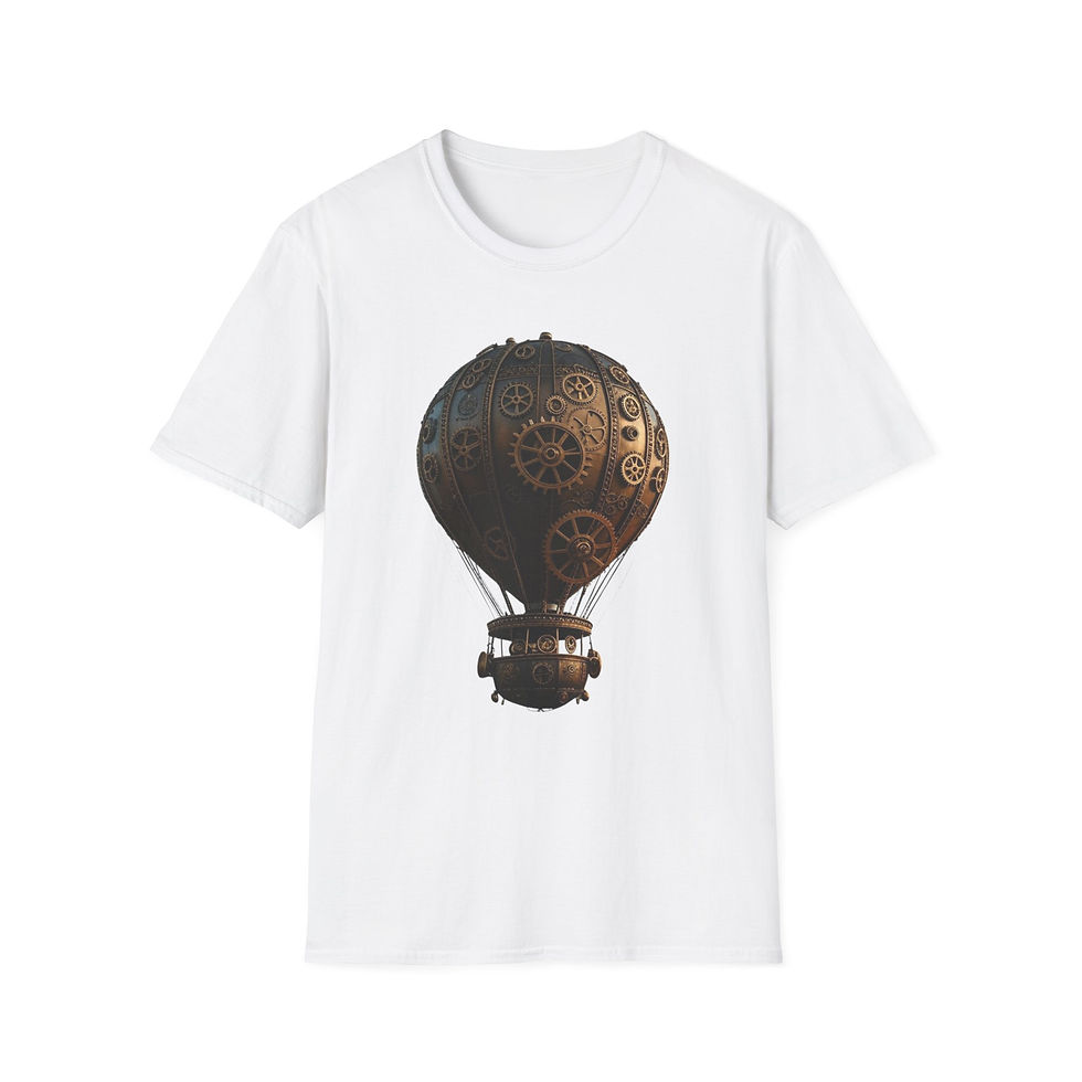 Thumbnail: Steampunk Hot Air Balloon T-Shirt, Fantasy Apparel, Unisex, Casual, Geek Culture