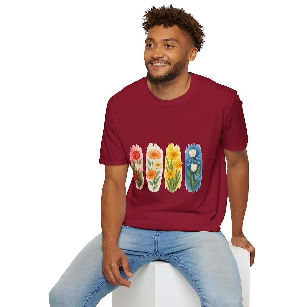 Thumbnail: Watercolor Floral Garden Unisex Softstyle T-Shirt, Nature, Spring, Casual Wear