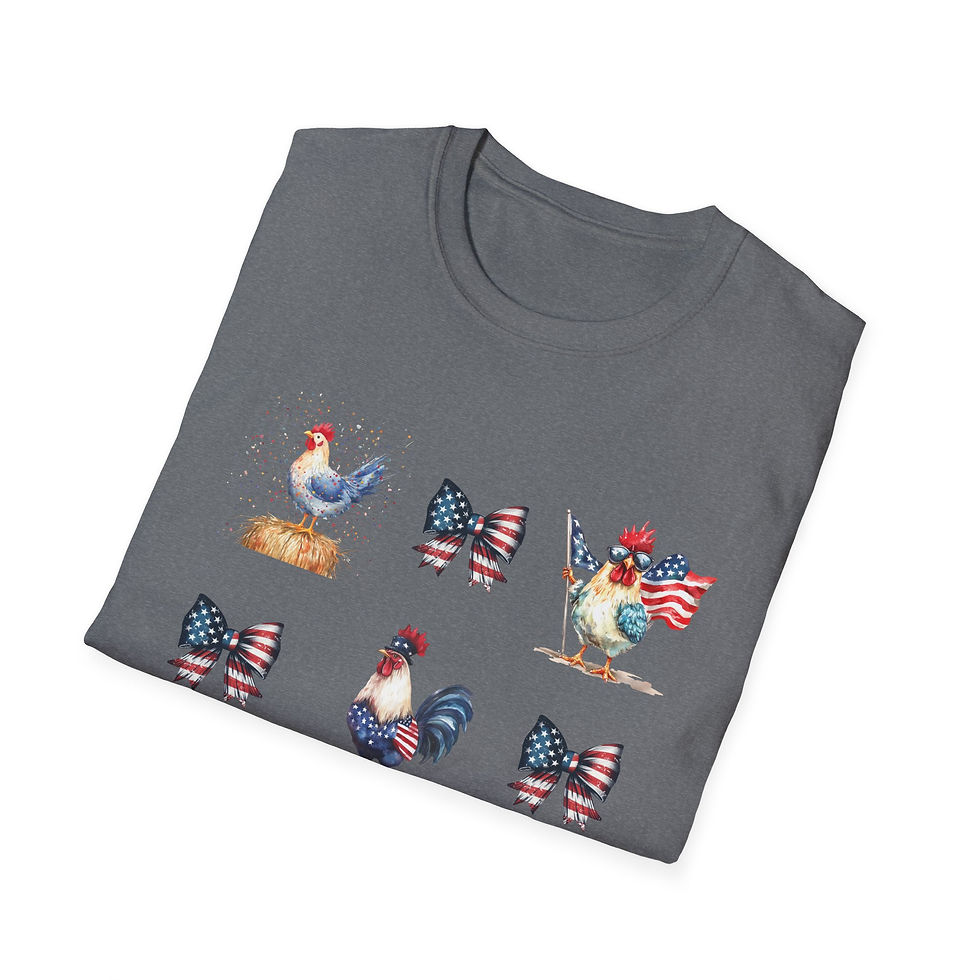 Thumbnail: Patriotic Chicken T-Shirt, Comfortable Unisex for Independence Day, Animal Lover
