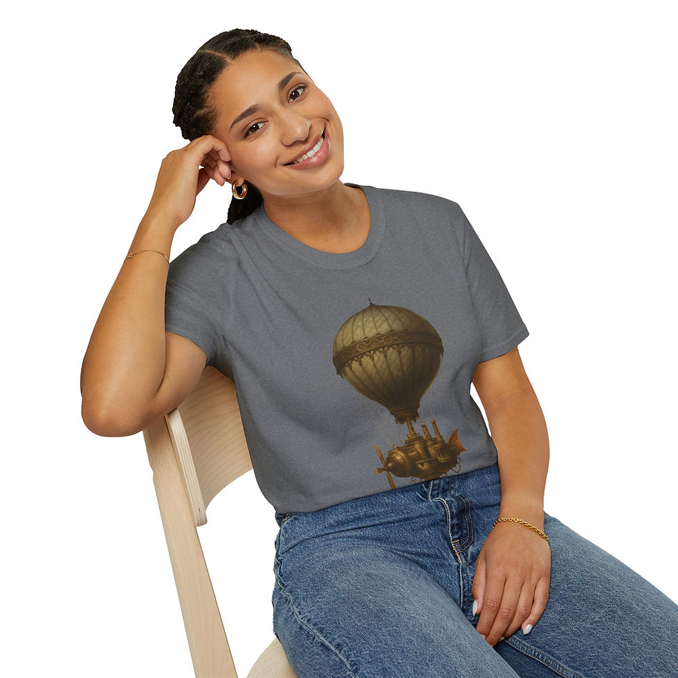 Thumbnail: Steampunk Hot Air Balloon T-Shirt, Fantasy Apparel, Unisex, Casual, Geek Culture
