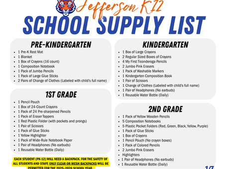 School Supply Lists 2025-2026