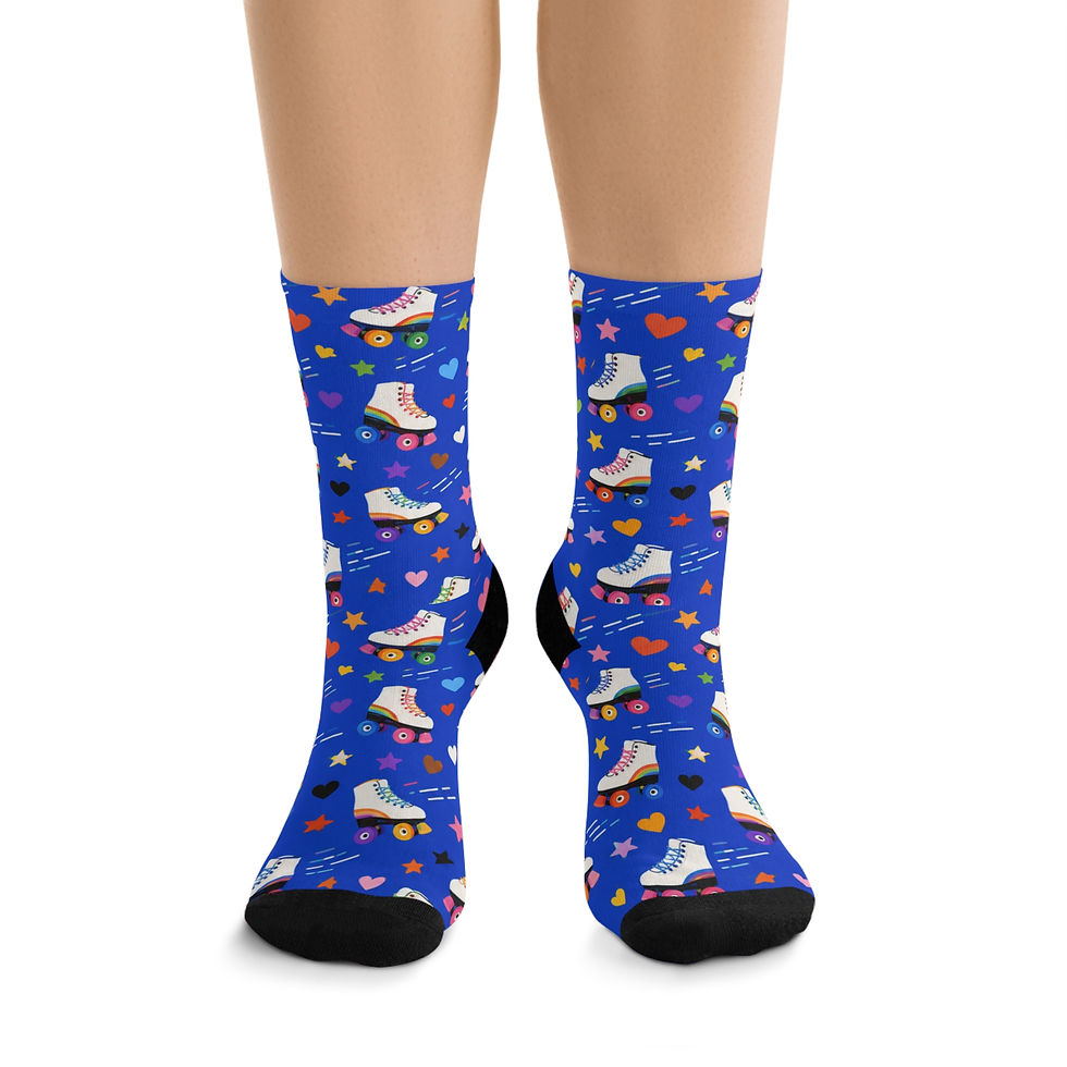 Thumbnail: Roller Skate Pattern Socks Bright Blue R Socks for Skaters & Retro Style