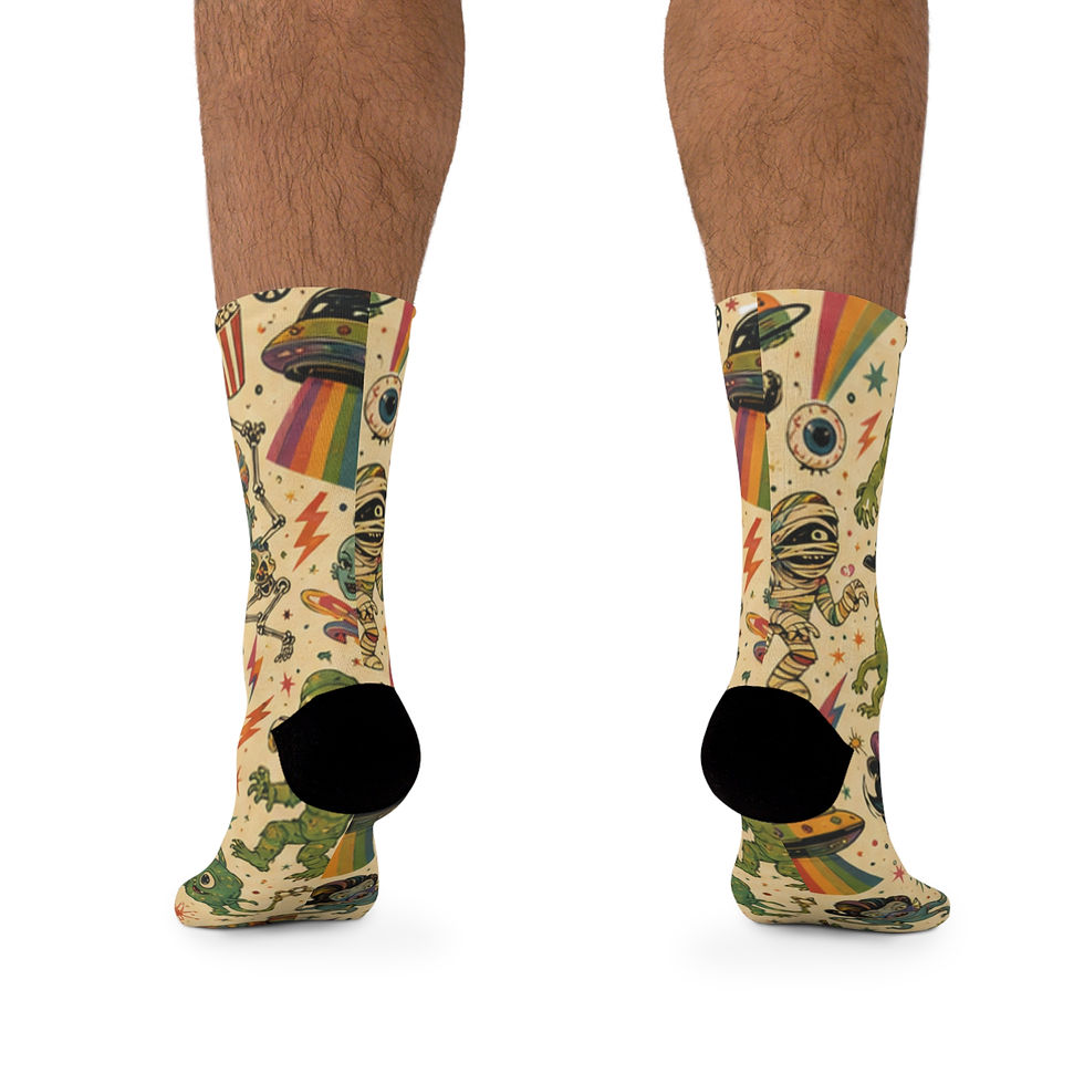 Thumbnail: Alien Tattoo Pattern Socks Recycled Polyester Crew Socks