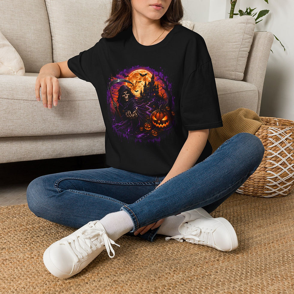 Thumbnail: Halloween Grim Reaper T-Shirt — Spooky Pumpkin Full Moon Graphic Tee