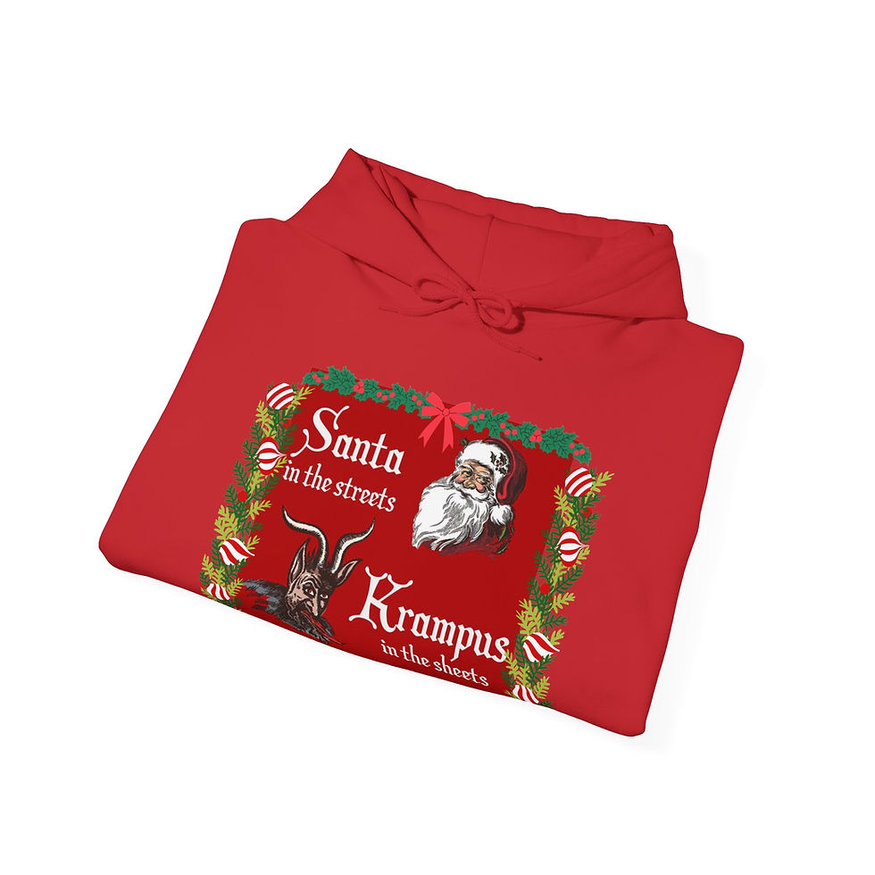 Thumbnail: Santa in the Street Krampus in the sheets Hoodie