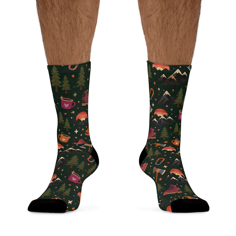 Thumbnail: Camping Pattern Crew Socks Recycled-Poly Eco Outdoor Socks