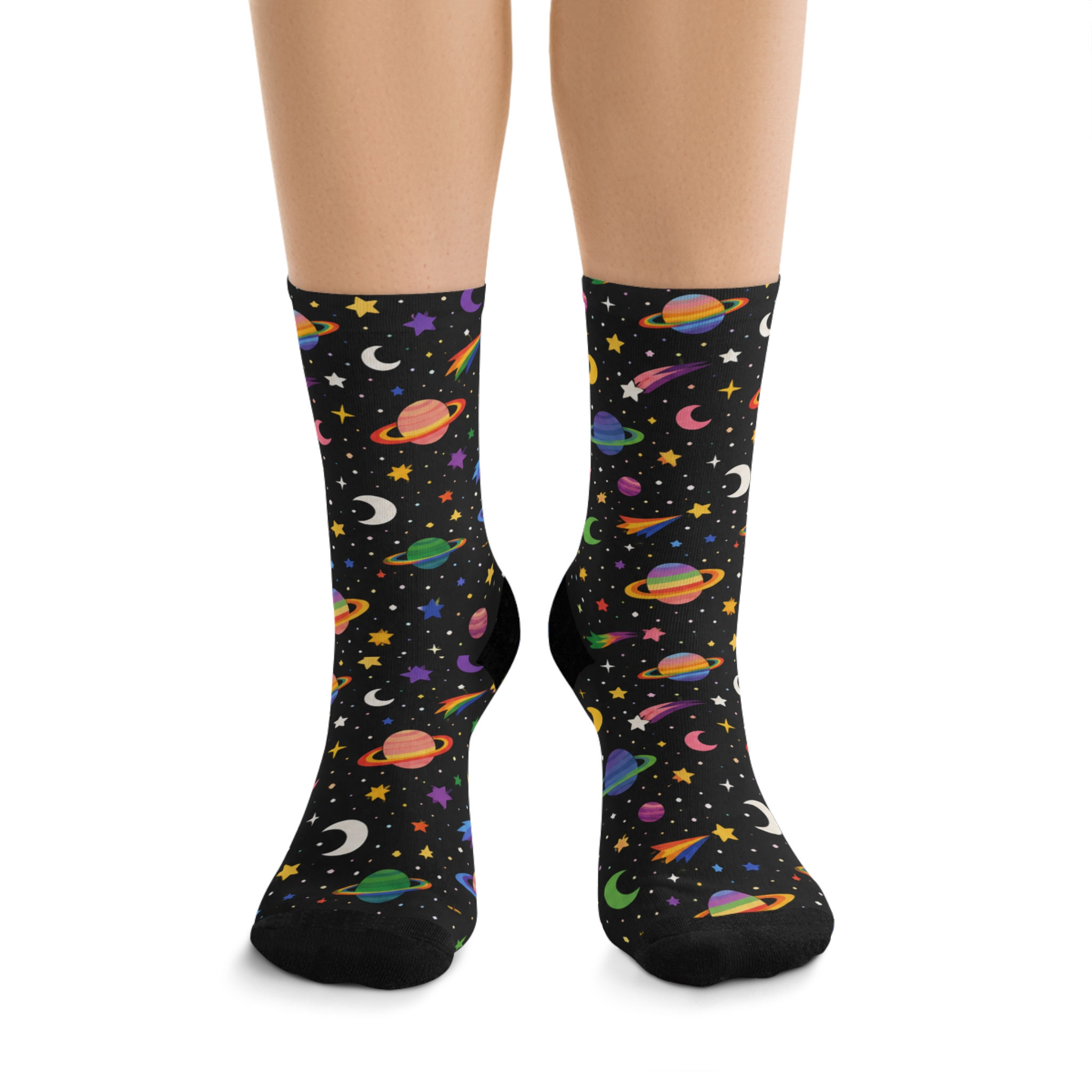 Planet Pattern Recycled Poly Socks Colorful Space Crew Socks