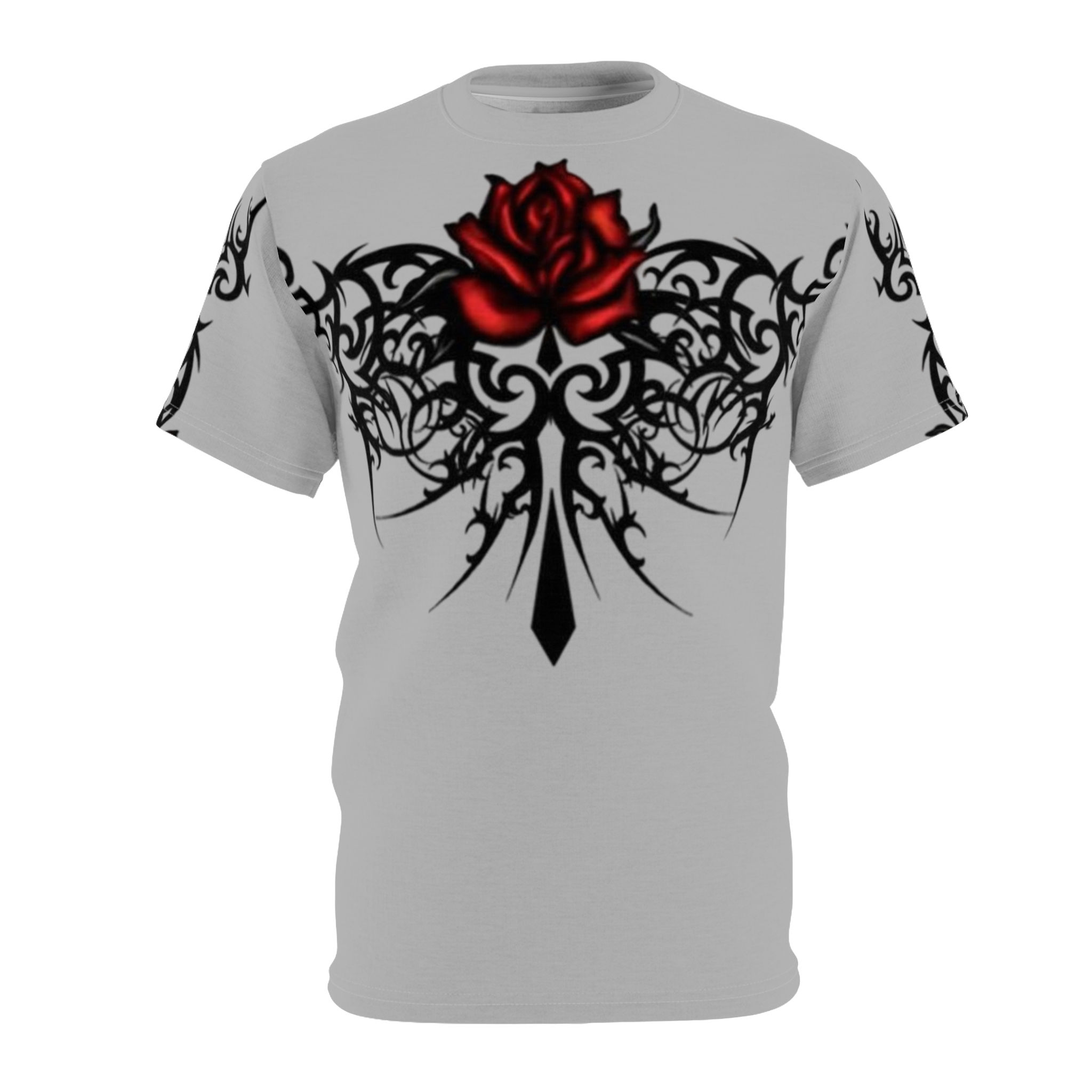 Grey Gothic Rose Unisex Cut & Sew Tee
